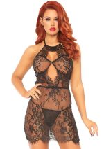 VESTIDO CORTO DE ENCAJE CUELLO HALTER