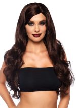 Peluca de cabello largo con ondas y fleco lateral